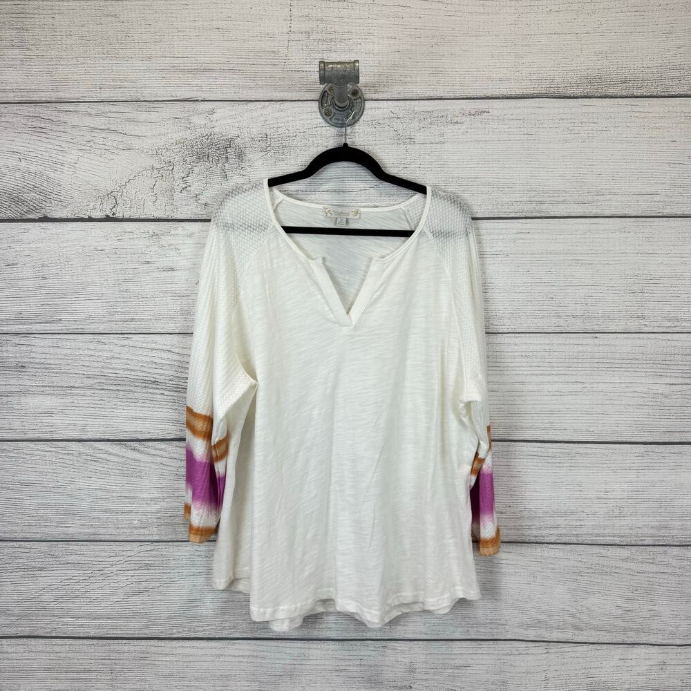 Suzanne Betro Weekend Plus Size White Tie Dye Sleeve Top Size 3X